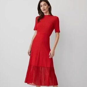 Petite Mock Neck Mixed Media Midi Dress - Bright Cherry
